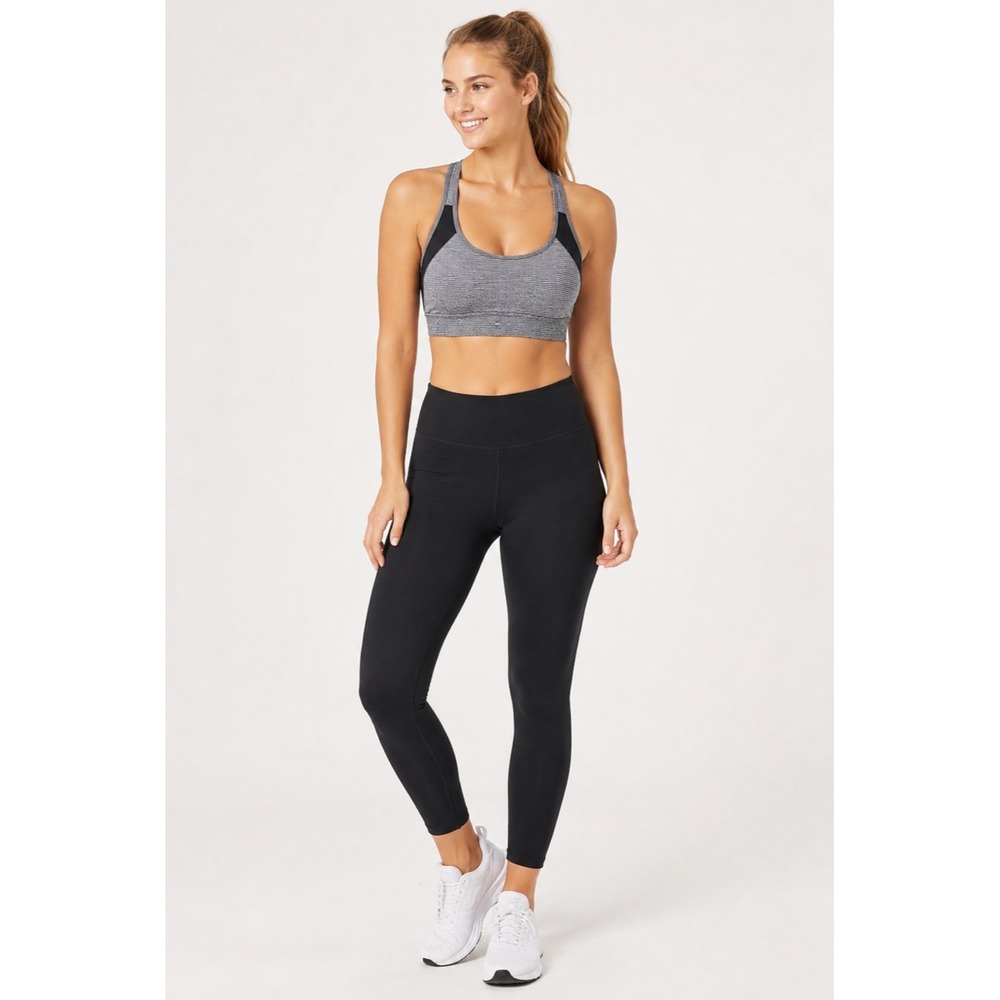 PL Movement by Pink Lotus Sports Bra Women XS Black White Stripe Nylon Crossback